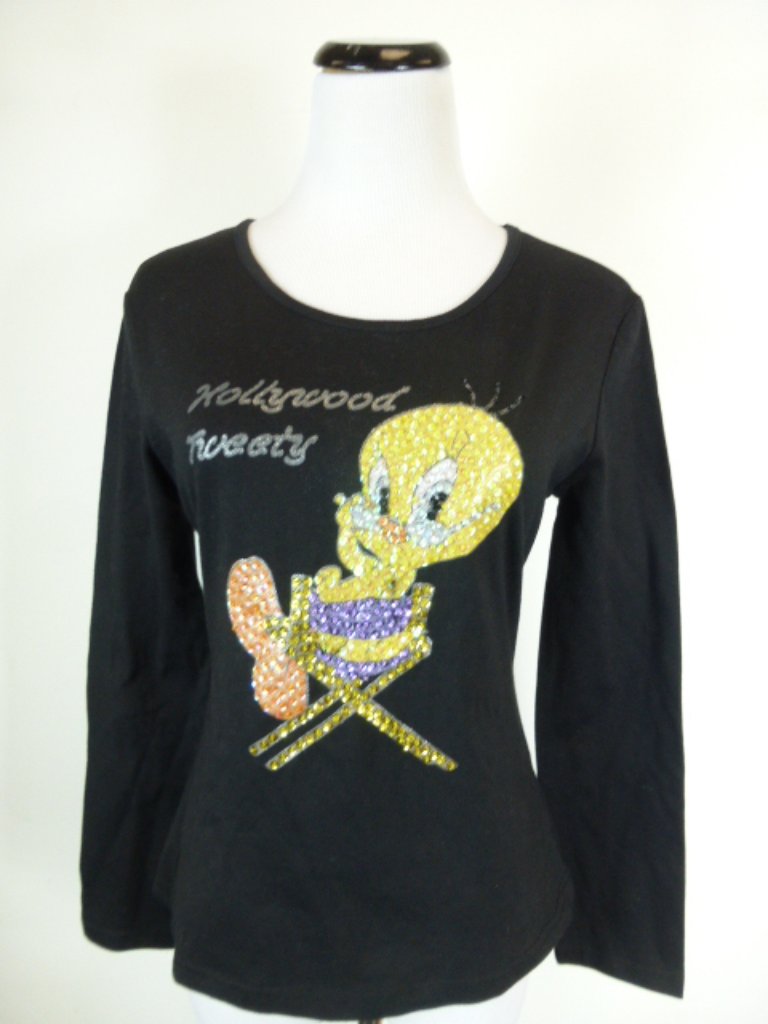 Dolce & Gabbana Italy Black Gold Sequin Top Hollywood Tweety Bird Looney Tunes M